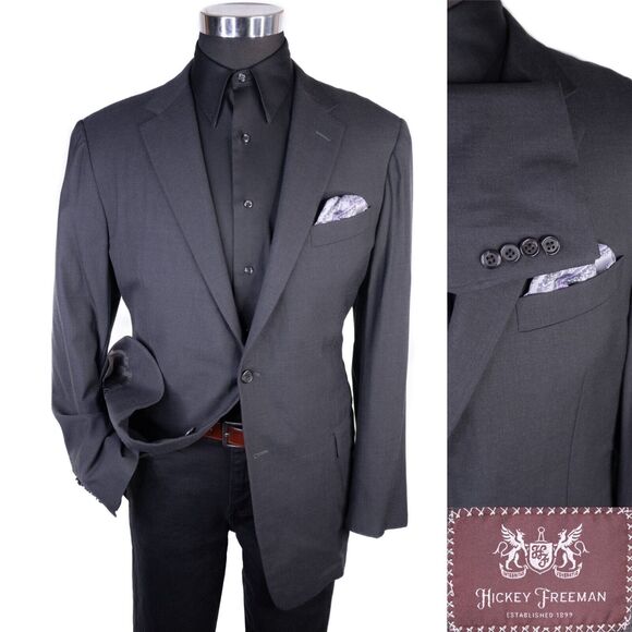 Hickey Freeman "CORSAIR" Sport Coat Suit Jacket Blazer Sz 46L Two Button Solid - Picture 1 of 11